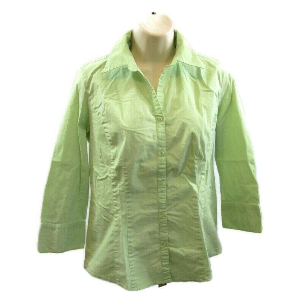 Ann Taylor Loft Stretch Womens Shirt Size 8 Green Button Front Casual Collar LS